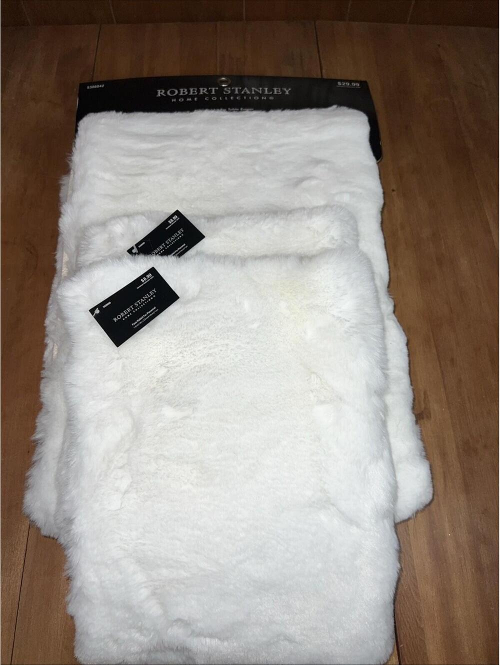 Robert Stanley Faux Rabbit Fur Table Runner & 2 Placemats, New